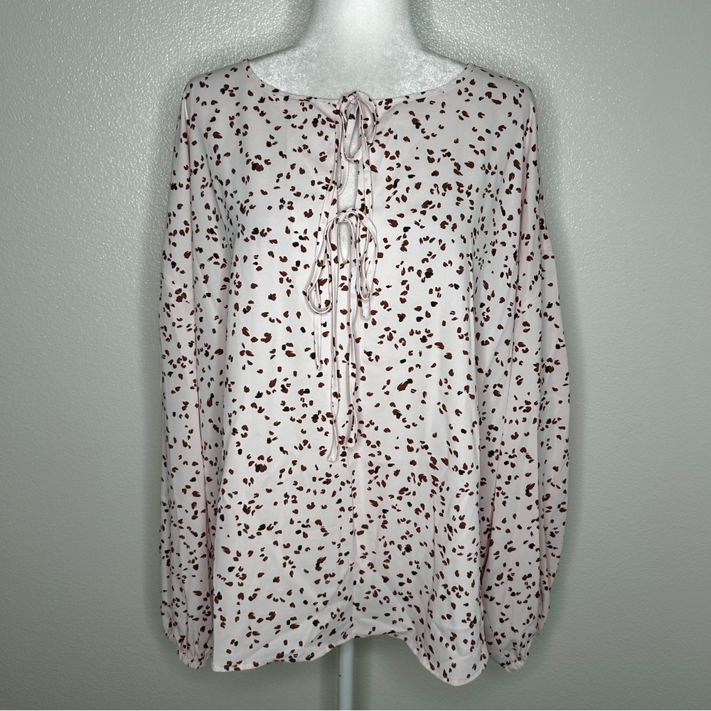 ELOQUII Elements Womens Soft Pink Patterned Front Tie Long Sleeve Top Size 24